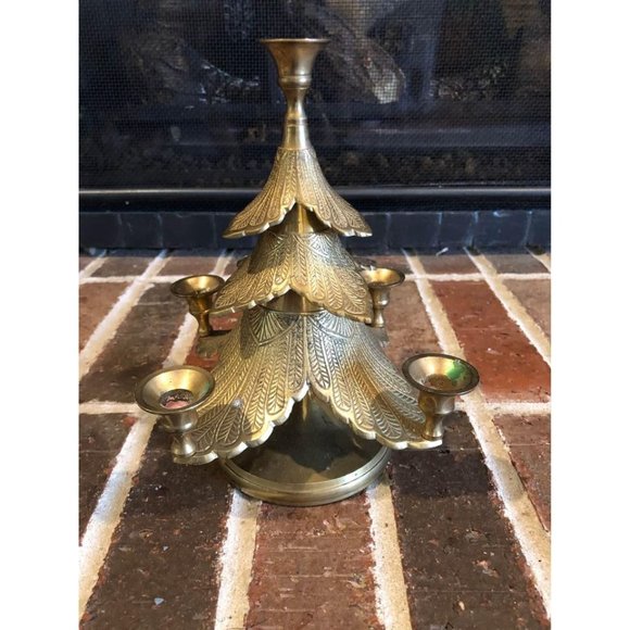 Stunning Vintage Gold Brass Christmas Tree Candelabra 8.5 in tall Heavy - Picture 7 of 7
